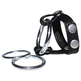 Bad Kitty - bőr heregyűrű és péniszgyűrű (fekete)