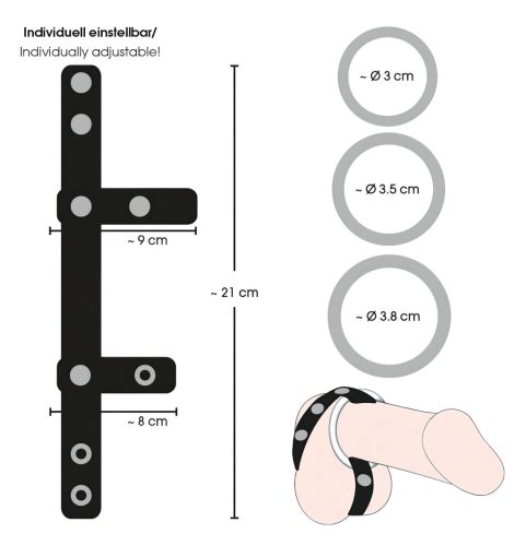 Bad Kitty - bőr heregyűrű és péniszgyűrű (fekete)