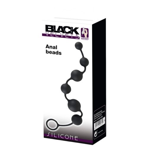 Black Velvets - 7 gyöngyös anal beads kihúzó gyűrűvel (fekete)