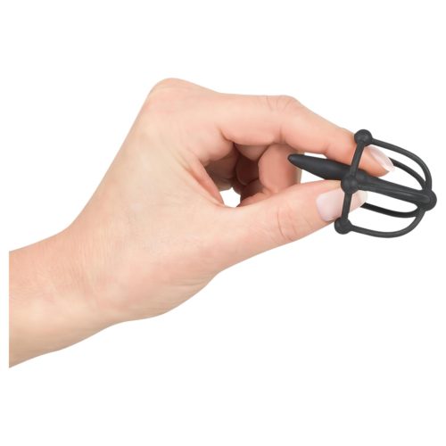 Penisplug - szilikon makk ketrec dilátorral (fekete)