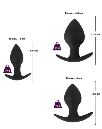 Black Velvets - szilikon anál plug szett (3 részes, fekete)