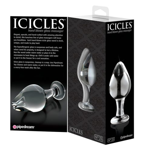 Icicles No. 25 - kúpos, üveg anál plug (átlátszó)