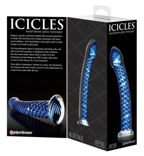 Icicles No. 29 - spirál, pénisz üveg dildó (kék)