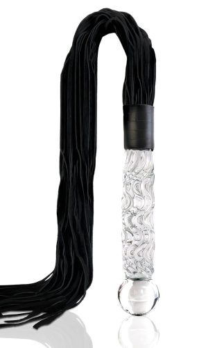 Icicles No. 38 - bőr korbács és üveg dildó (átlátszó-fekete)