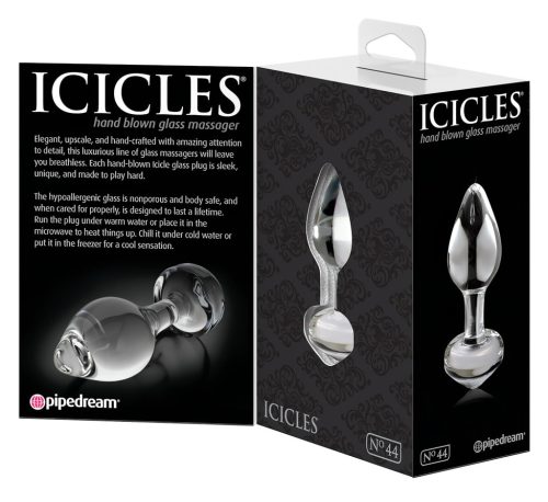 Icicles No. 44 - kúpos, üveg anál plug (átlátszó)