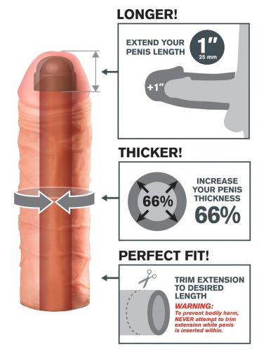 Pipedream - X-TENSION Mega 1 - élethű péniszköpeny (17,7 cm, natúr)