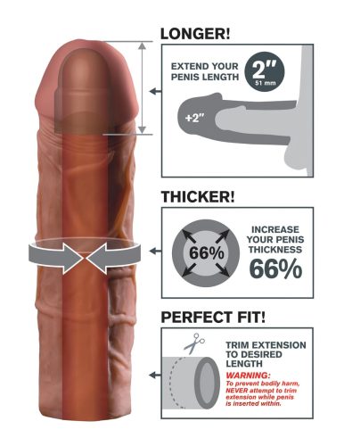 Pipedream X-TENSION Mega 2 - élethű péniszköpeny (20,3 cm) - sötét natúr