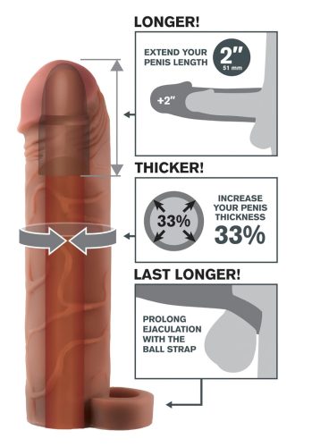 Pipedream X-TENSION Perfect 2 - heregyűrűs péniszköpeny - sötét natúr (19cm)