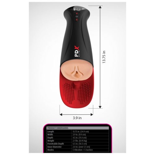 PDX Elite Fuck-O-Mat Pro XL - stimulált szívó rezgő maszturbátor (fekete)