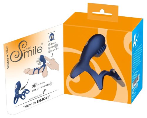 SMILE Couple - akkus, vibrációs péniszmandzsetta, péniszköpeny (kék)