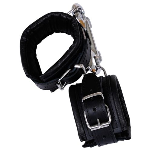 ZADO - bőr csukló bilincs és karabiner (fekete)