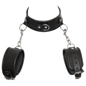 ZADO - bőr nyakörv bilinccsel, bondage szett (fekete)