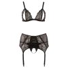 Cottelli Plus Size - csipke fehérnemű trió (fekete)