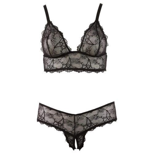 Cottelli Plus Size - csipke melltartó szett (fekete)