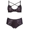 Cottelli Plus Size - keresztpántos melltartó és bugyi (fekete)