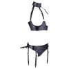Cottelli Bondage - fényes push-up melltartó szett bilinccsel (fekete)