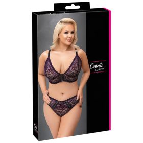   Cottelli Plus Size - áttetsző mintás melltartó szett (lila)