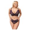 Cottelli Plus Size - áttetsző mintás melltartó szett (lila)