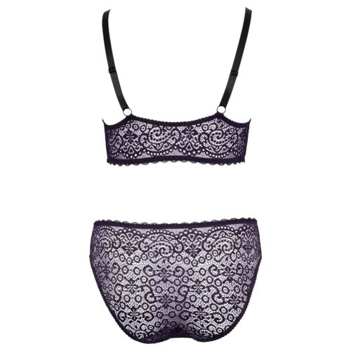 Cottelli Plus Size - áttetsző mintás melltartó szett (lila)
