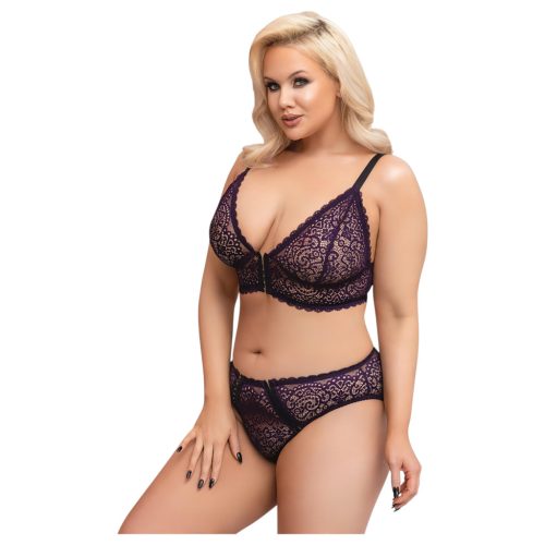 Cottelli Plus Size - áttetsző mintás melltartó szett (lila)