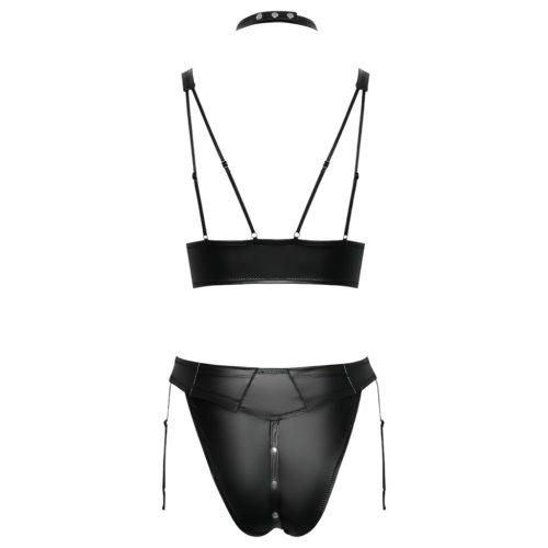 Cottelli Bondage - fényes melltartó szett bilincsekkel (fekete)