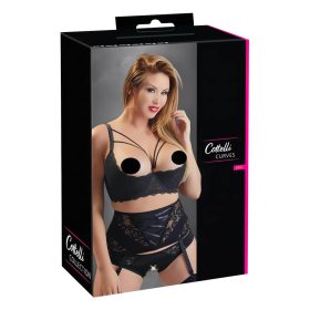   Cottelli Plus Size - pántos, gyűrűs push-up melltartó (fekete)