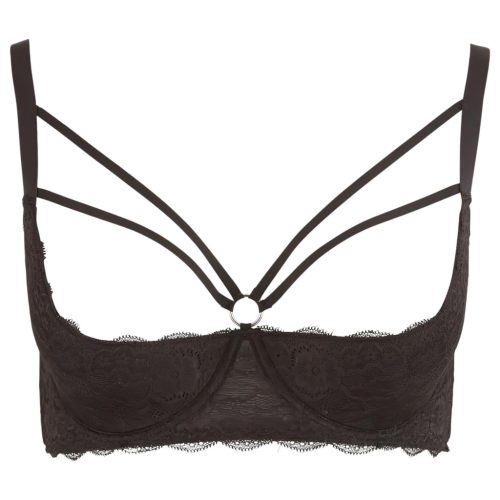 Cottelli Plus Size - pántos, gyűrűs push-up melltartó (fekete)