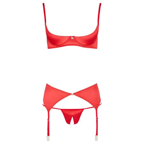 Cottelli - szíves nyitott push-up melltartó szett (piros)