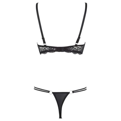 Cottelli - pántos, gyűrűs push-up melltartó és tanga (fekete)