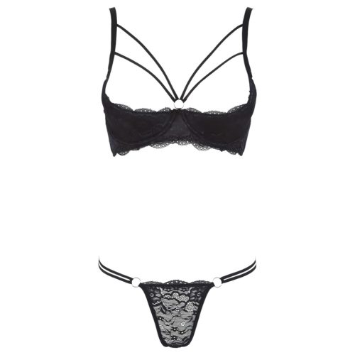 Cottelli - pántos, gyűrűs push-up melltartó és tanga (fekete)