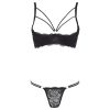Cottelli - pántos, gyűrűs push-up melltartó és tanga (fekete)