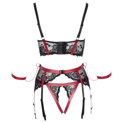 Cottelli Bondage - Matt, csipkés push-up melltartó szett (piros)