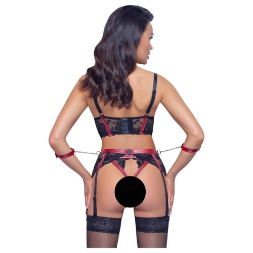 Cottelli Bondage - Matt, csipkés push-up melltartó szett (piros)