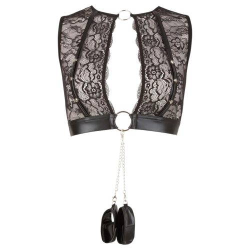 Cottelli Bondage - csipkés fehérnemű szett + bilincs (4 részes)