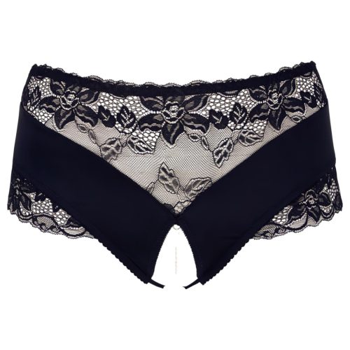 Cottelli Plus Size - csipkés gyöngyös nyitott bugyi (fekete)