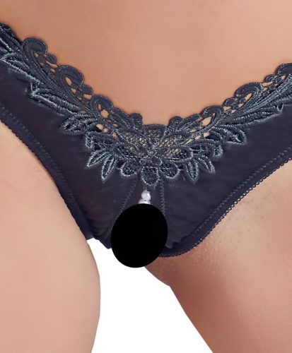 Cottelli - gyöngyös, nyitott virágos női bugyi (fekete)