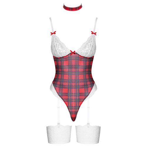 Cottelli - kockás body szett (piros)