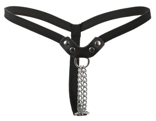 Fetish - szegecses, láncos, fekete tanga (S-L)