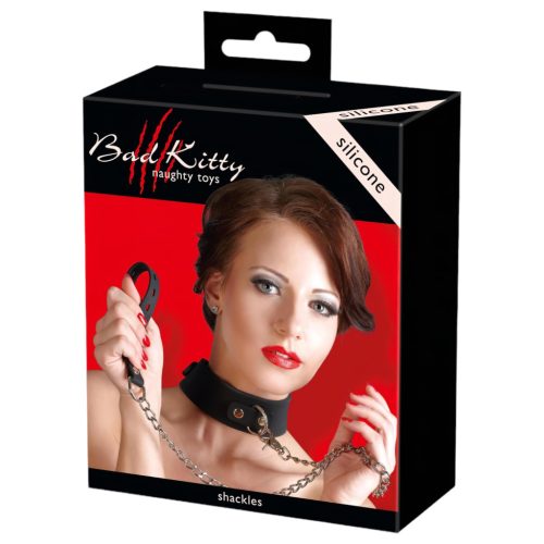 Bad Kitty - szilikon nyakörv és póráz, bondage szett (fekete)