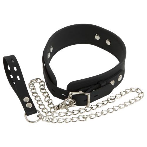 Bad Kitty - szilikon nyakörv és póráz, bondage szett (fekete)
