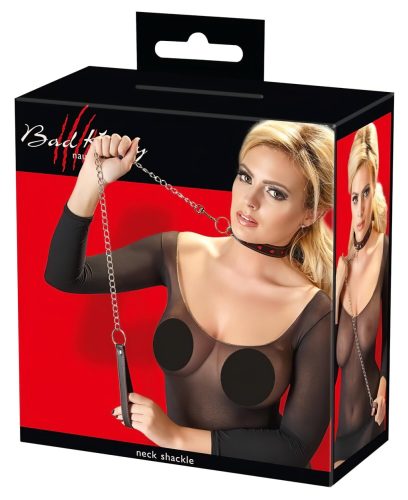 Bad Kitty - szíves nyakörv és fém póráz (fekete)