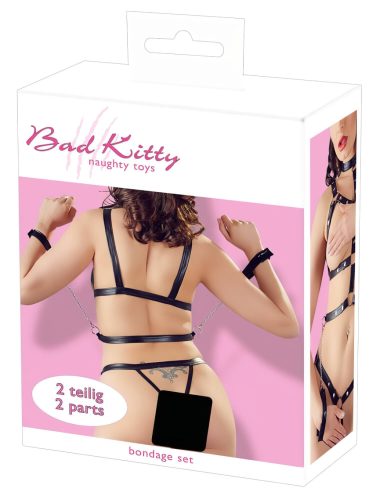 Bad Kitty - szegecses testhám szett szex bilinccsel (fekete)