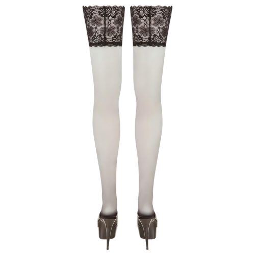 Cottelli Plus Size - 15 cm széles csipkés combfix harisnya (fekete)