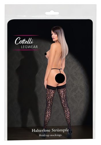 Cottelli Legwear - párduc mintás combfix (fekete)