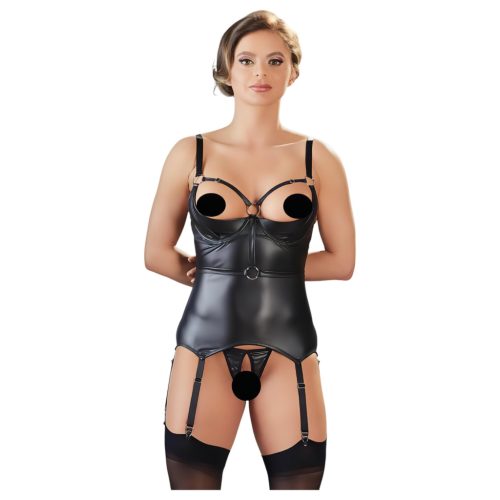 Cottelli Bondage - fényes, push-up felső bilinccsel (fekete)
