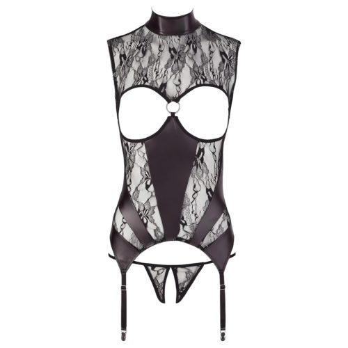 Abierta Fina - szikrázó csipkés nyitott szett (fekete)