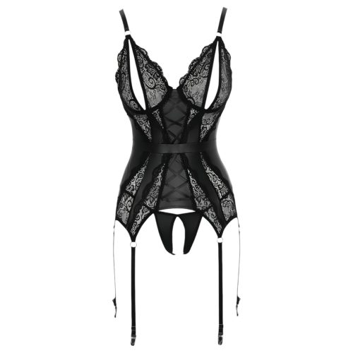 Cottelli - csipkés nyitott felső és tanga (fekete)
