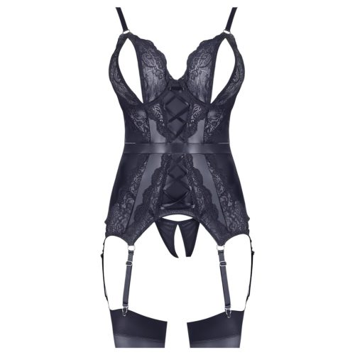 Cottelli - csipkés nyitott felső és tanga (fekete)