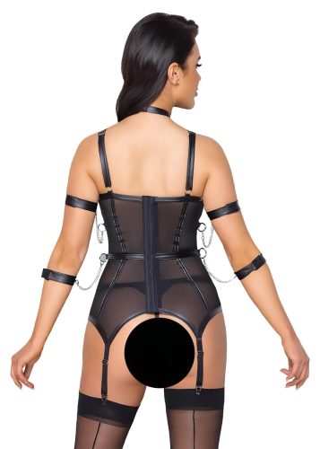 Cottelli Bondage - pántos felső, kar bilincs és tanga (fekete)