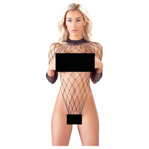 NO:XQSE - hosszúujjú, hálós fekete necc body (S-L)